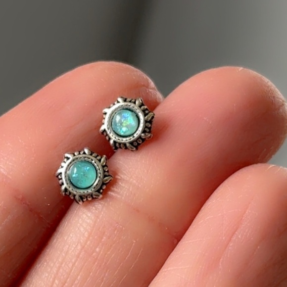 Sterling Silver Opal Studs - Classic Hypoallergenic Earrings - Picture 3 of 7